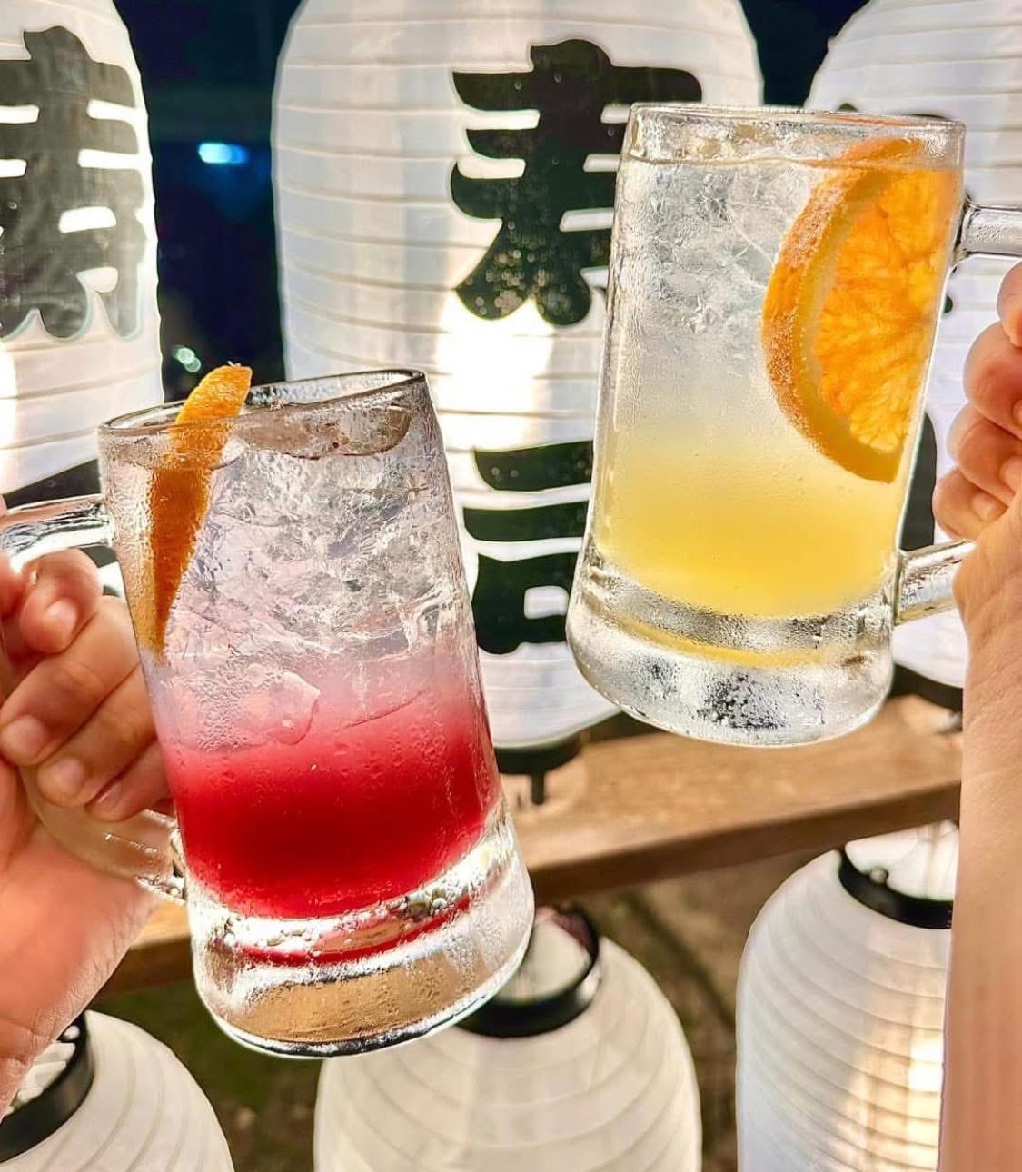 Cocktails under paper lanterns at Haraniku