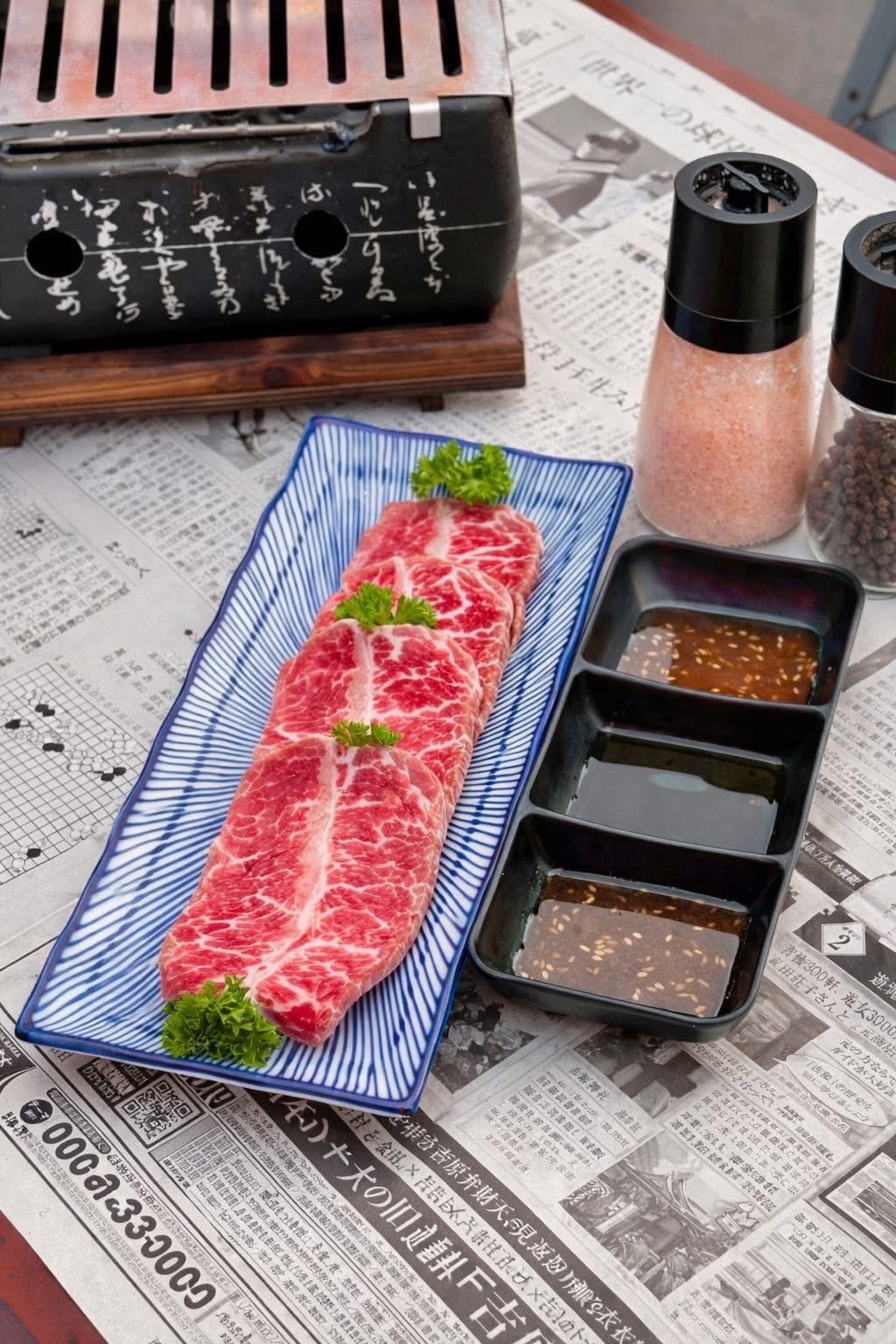 Wagyu cuts with three house sauces and seasoning